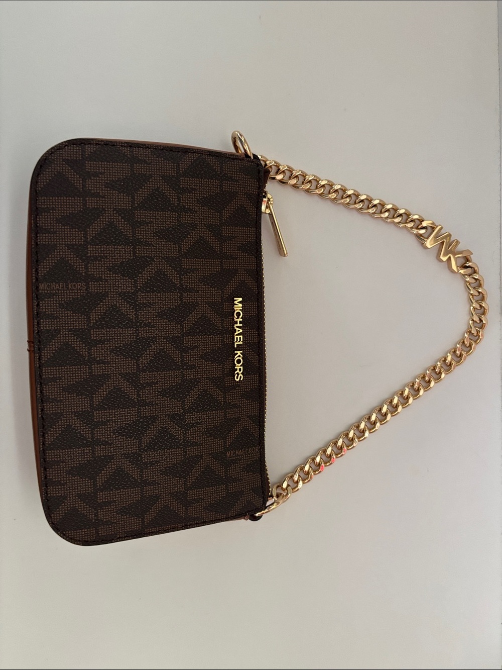 Michael Kors Brown Logo Chain Belt Bag with Gold Hardware